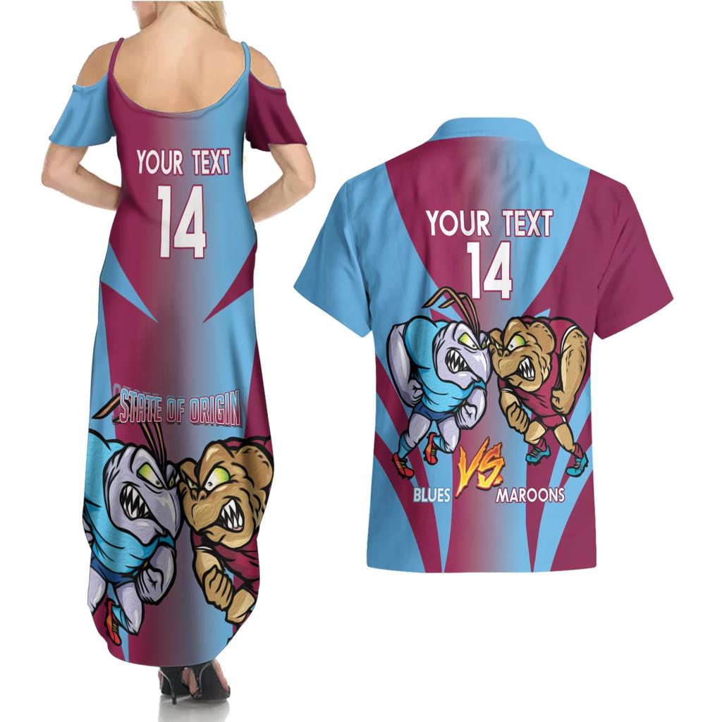 Custom NSW Blues And QLD Maroons Rugby Couples Matching Summer Maxi Dress and Hawaiian Shirt 2024 Cockroaches Cane toads Together