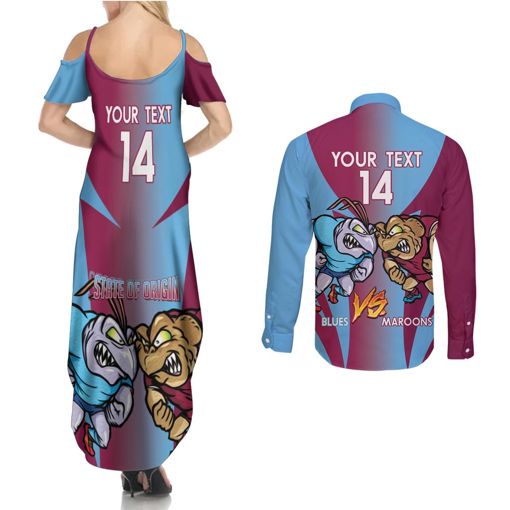 Custom NSW Blues And QLD Maroons Rugby Couples Matching Summer Maxi Dress and Long Sleeve Button Shirt 2024 Cockroaches Cane toads Together