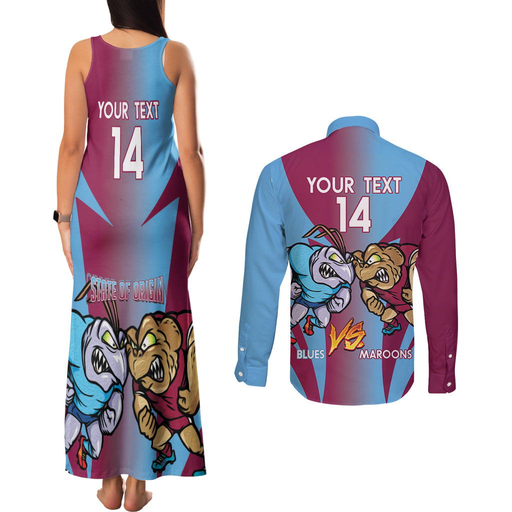 Custom NSW Blues And QLD Maroons Rugby Couples Matching Tank Maxi Dress and Long Sleeve Button Shirt 2024 Cockroaches Cane toads Together