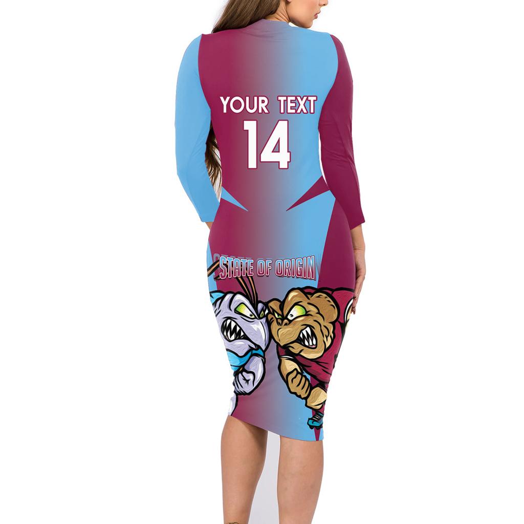 Custom NSW Blues And QLD Maroons Rugby Family Matching Long Sleeve Bodycon Dress and Hawaiian Shirt 2024 Cockroaches Cane toads Together