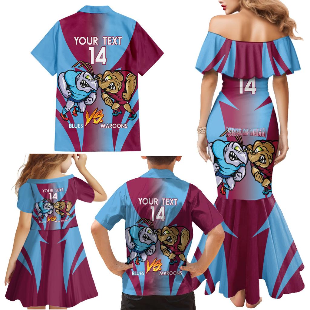 Custom NSW Blues And QLD Maroons Rugby Family Matching Mermaid Dress and Hawaiian Shirt 2024 Cockroaches Cane toads Together