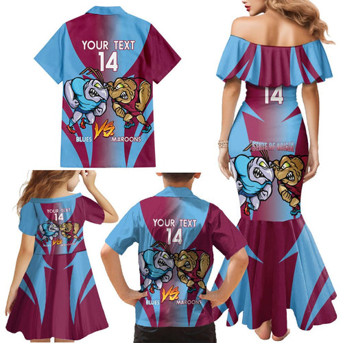 Custom NSW Blues And QLD Maroons Rugby Family Matching Mermaid Dress and Hawaiian Shirt 2024 Cockroaches Cane toads Together