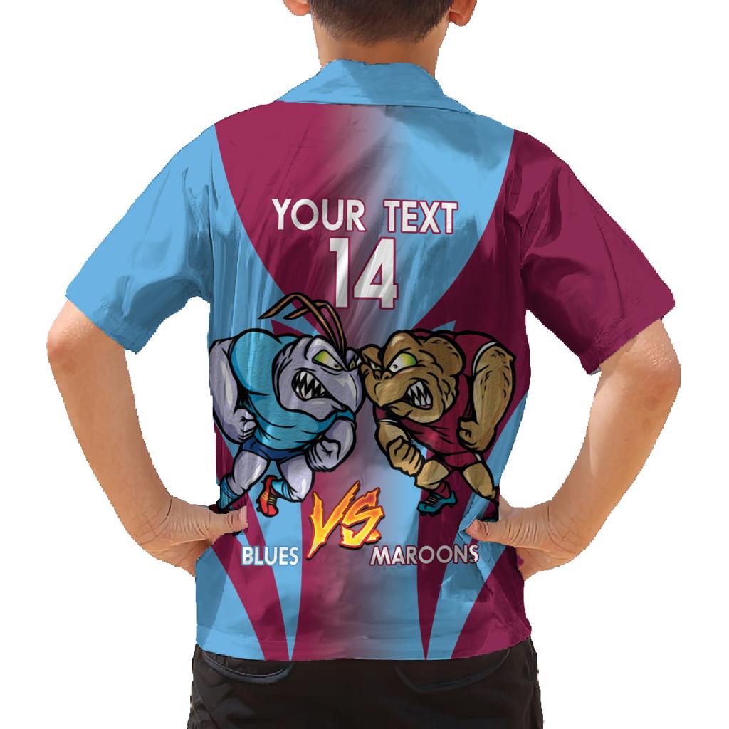 Custom NSW Blues And QLD Maroons Rugby Family Matching Off The Shoulder Long Sleeve Dress and Hawaiian Shirt 2024 Cockroaches Cane toads Together