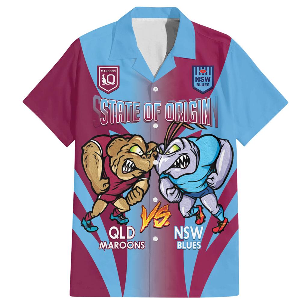 Custom NSW Blues And QLD Maroons Rugby Family Matching Off The Shoulder Long Sleeve Dress and Hawaiian Shirt 2024 Cockroaches Cane toads Together