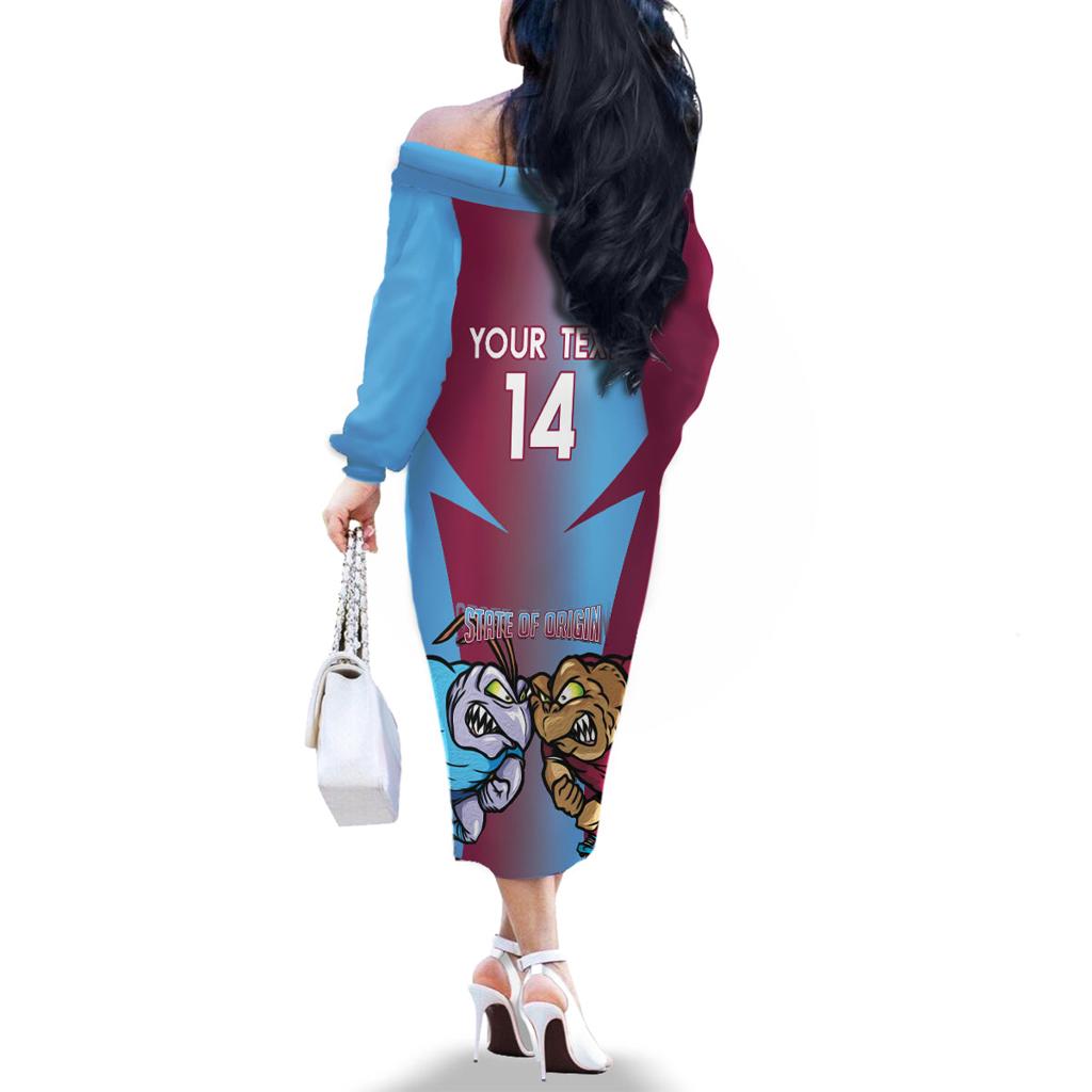 Custom NSW Blues And QLD Maroons Rugby Family Matching Off The Shoulder Long Sleeve Dress and Hawaiian Shirt 2024 Cockroaches Cane toads Together