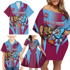 Custom NSW Blues And QLD Maroons Rugby Family Matching Off Shoulder Short Dress and Hawaiian Shirt 2024 Cockroaches Cane toads Together