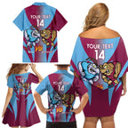 Custom NSW Blues And QLD Maroons Rugby Family Matching Off Shoulder Short Dress and Hawaiian Shirt 2024 Cockroaches Cane toads Together