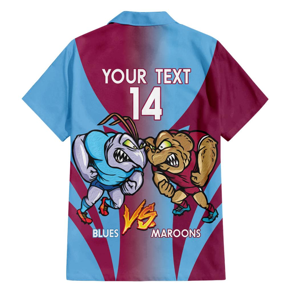 Custom NSW Blues And QLD Maroons Rugby Family Matching Off Shoulder Short Dress and Hawaiian Shirt 2024 Cockroaches Cane toads Together