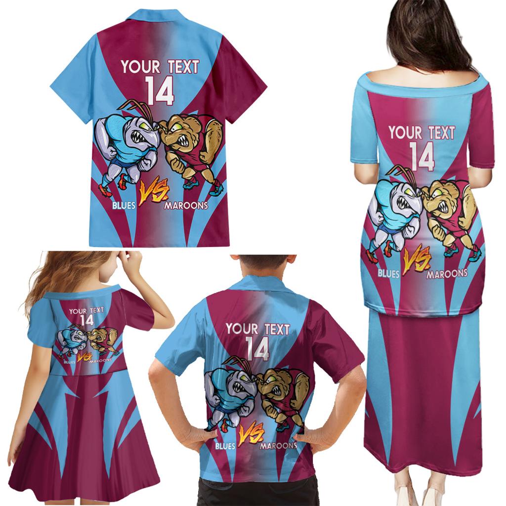 Custom NSW Blues And QLD Maroons Rugby Family Matching Puletasi and Hawaiian Shirt 2024 Cockroaches Cane toads Together