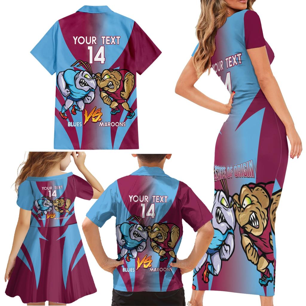 Custom NSW Blues And QLD Maroons Rugby Family Matching Short Sleeve Bodycon Dress and Hawaiian Shirt 2024 Cockroaches Cane toads Together