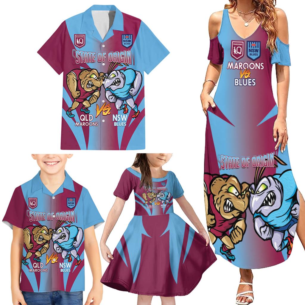Custom NSW Blues And QLD Maroons Rugby Family Matching Summer Maxi Dress and Hawaiian Shirt 2024 Cockroaches Cane toads Together
