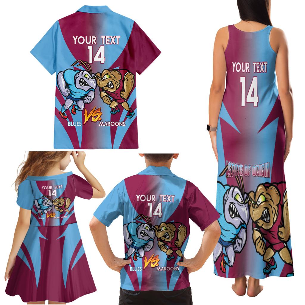 Custom NSW Blues And QLD Maroons Rugby Family Matching Tank Maxi Dress and Hawaiian Shirt 2024 Cockroaches Cane toads Together