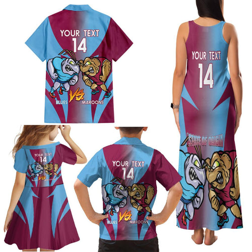 Custom NSW Blues And QLD Maroons Rugby Family Matching Tank Maxi Dress and Hawaiian Shirt 2024 Cockroaches Cane toads Together