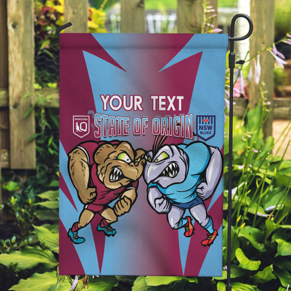 Custom NSW Blues And QLD Maroons Rugby Garden Flag 2024 Cockroaches Cane toads Together