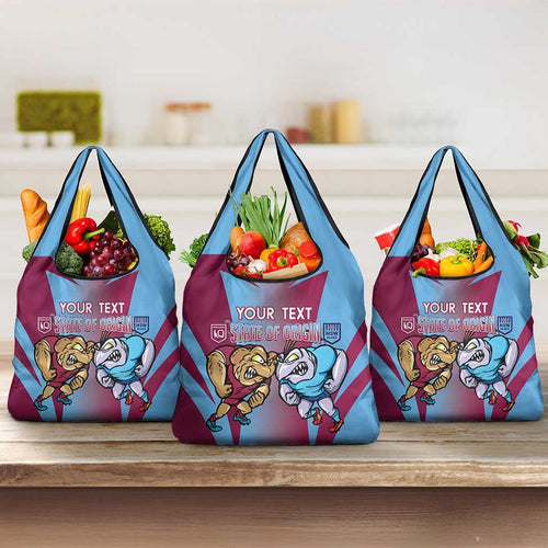 Custom NSW Blues And QLD Maroons Rugby Grocery Bag Cockroaches Cane toads Together