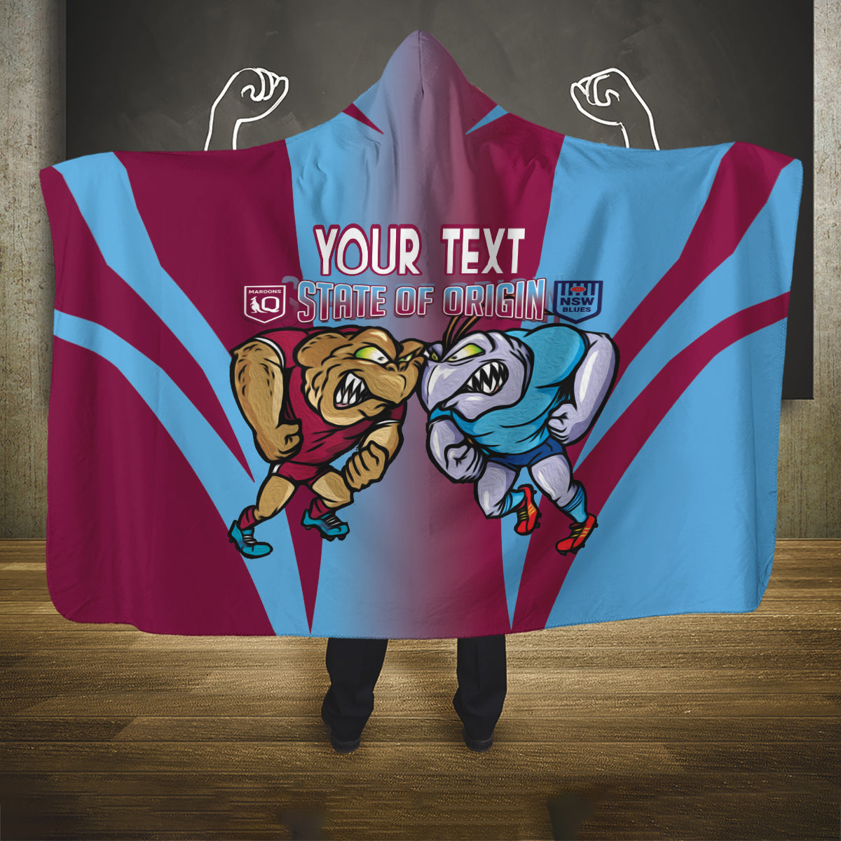 Custom NSW Blues And QLD Maroons Rugby Hooded Blanket 2024 Cockroaches Cane toads Together