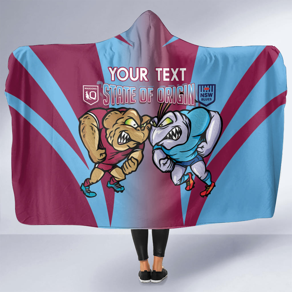 Custom NSW Blues And QLD Maroons Rugby Hooded Blanket 2024 Cockroaches Cane toads Together