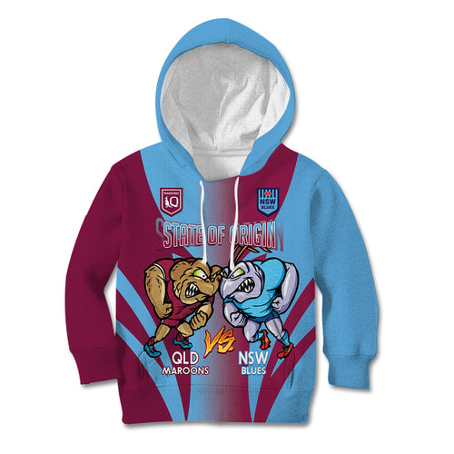 Custom NSW Blues And QLD Maroons Rugby Kid Hoodie 2024 Cockroaches Cane toads Together