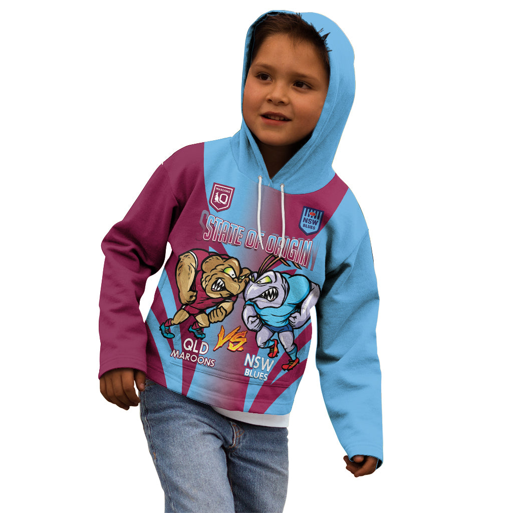 Custom NSW Blues And QLD Maroons Rugby Kid Hoodie 2024 Cockroaches Cane toads Together