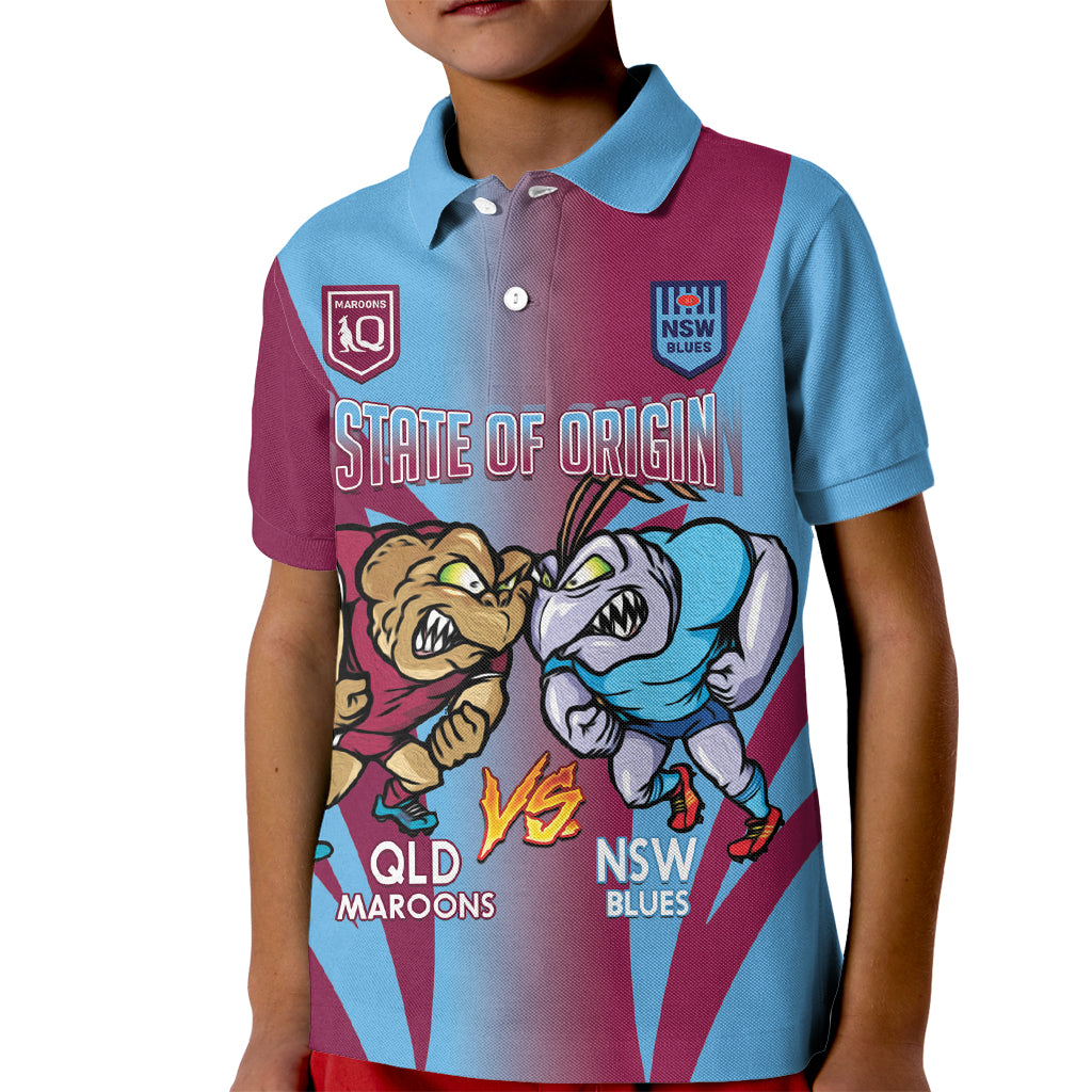 Custom NSW Blues And QLD Maroons Rugby Kid Polo Shirt 2024 Cockroaches Cane toads Together