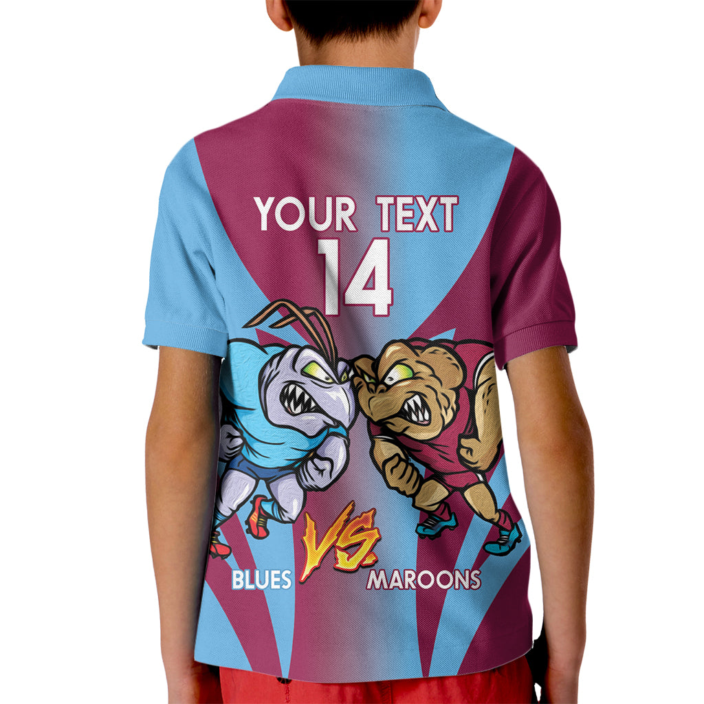 Custom NSW Blues And QLD Maroons Rugby Kid Polo Shirt 2024 Cockroaches Cane toads Together