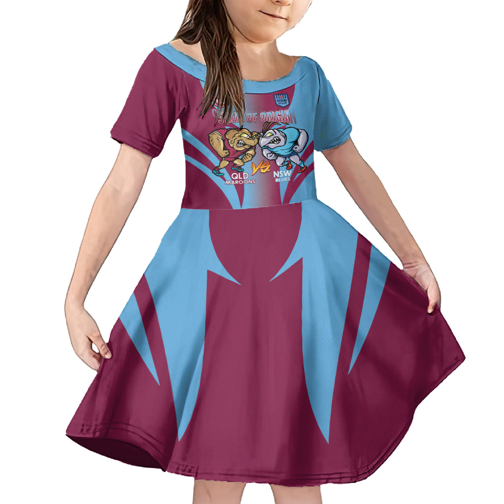 Custom NSW Blues And QLD Maroons Rugby Kid Short Sleeve Dress 2024 Cockroaches Cane toads Together