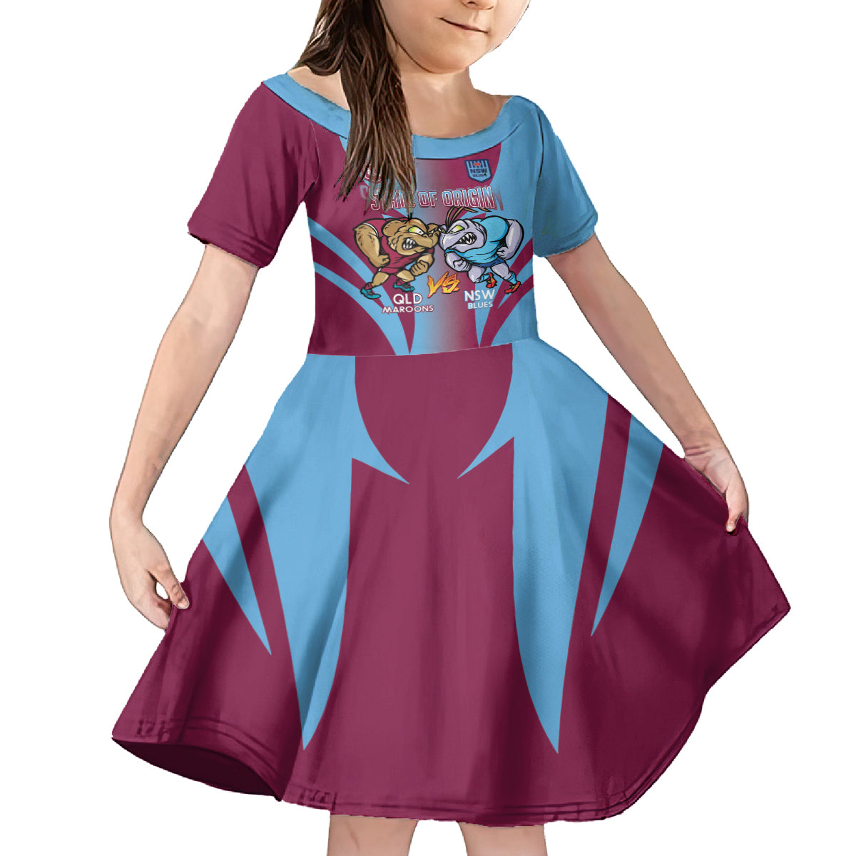 Custom NSW Blues And QLD Maroons Rugby Kid Short Sleeve Dress 2024 Cockroaches Cane toads Together