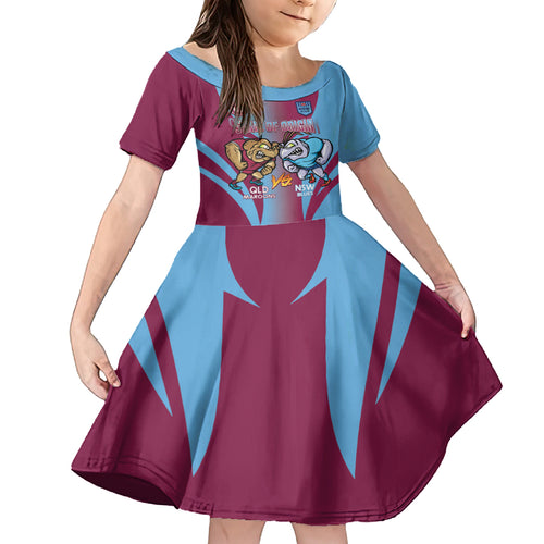 Custom NSW Blues And QLD Maroons Rugby Kid Short Sleeve Dress 2024 Cockroaches Cane toads Together
