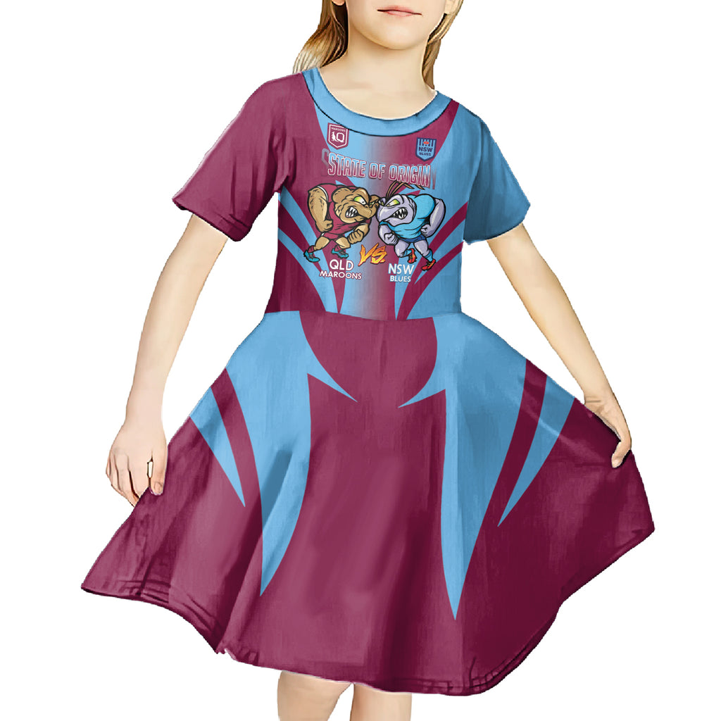 Custom NSW Blues And QLD Maroons Rugby Kid Short Sleeve Dress 2024 Cockroaches Cane toads Together