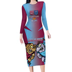 Custom NSW Blues And QLD Maroons Rugby Long Sleeve Bodycon Dress 2024 Cockroaches Cane toads Together