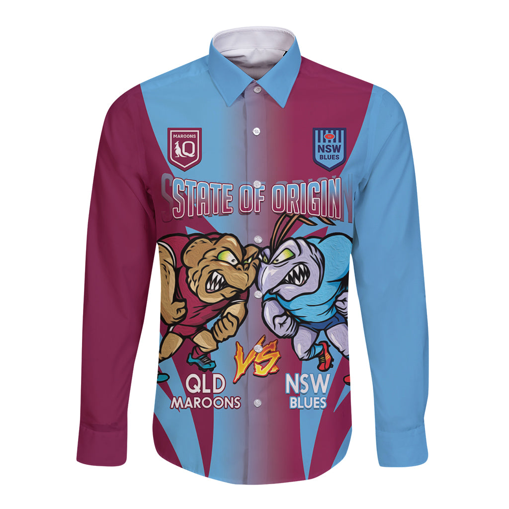 Custom NSW Blues And QLD Maroons Rugby Long Sleeve Button Shirt 2024 Cockroaches Cane toads Together