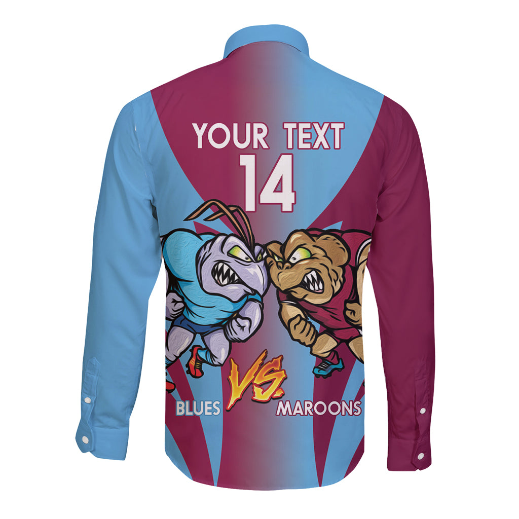 Custom NSW Blues And QLD Maroons Rugby Long Sleeve Button Shirt 2024 Cockroaches Cane toads Together