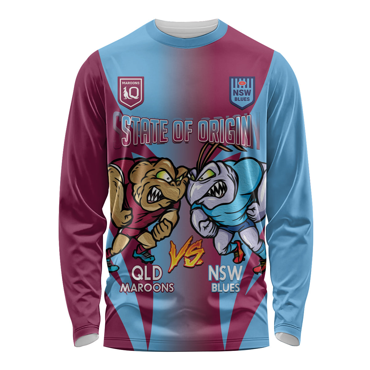 Custom NSW Blues And QLD Maroons Rugby Long Sleeve Shirt 2024 Cockroaches Cane toads Together