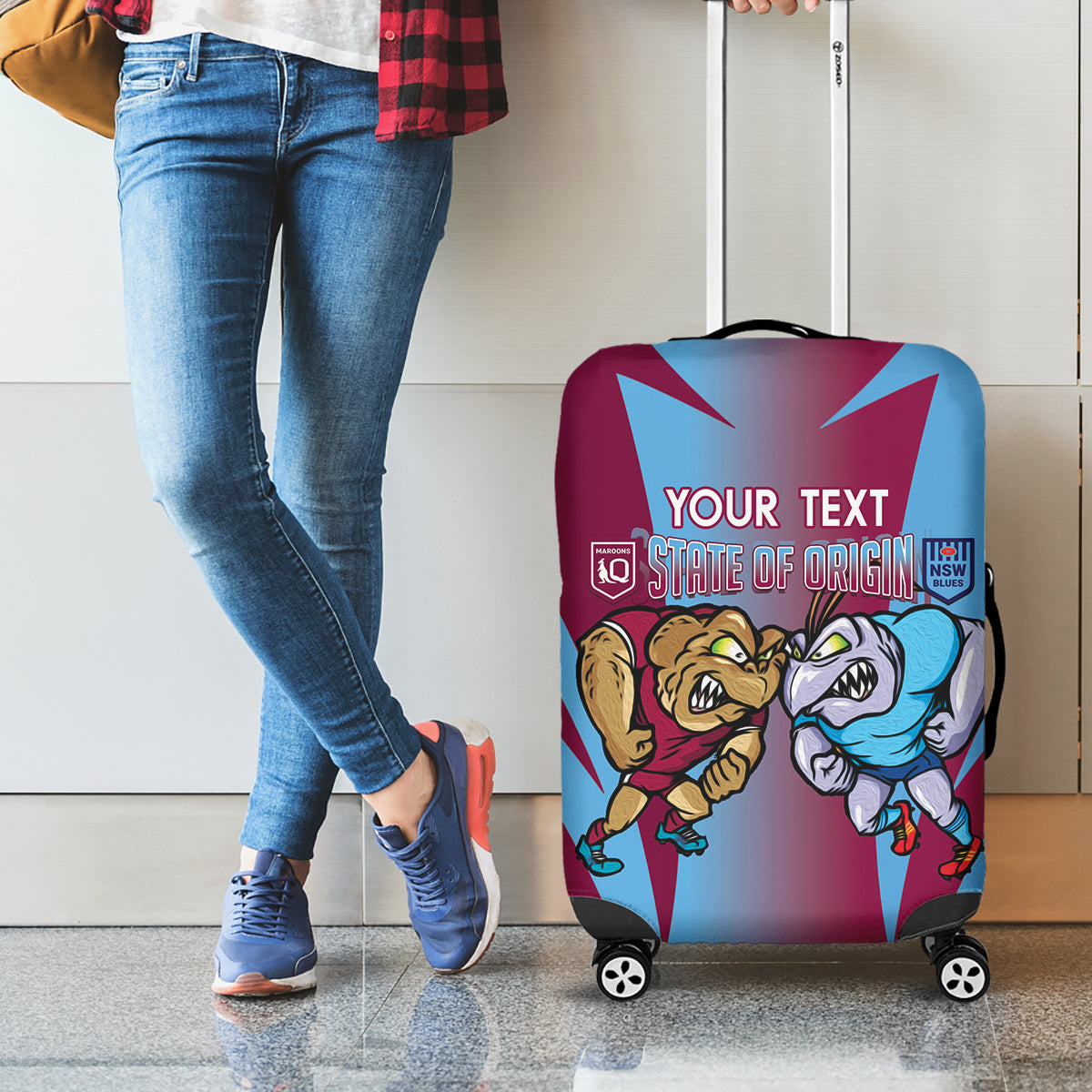Custom NSW Blues And QLD Maroons Rugby Luggage Cover 2024 Cockroaches Cane toads Together