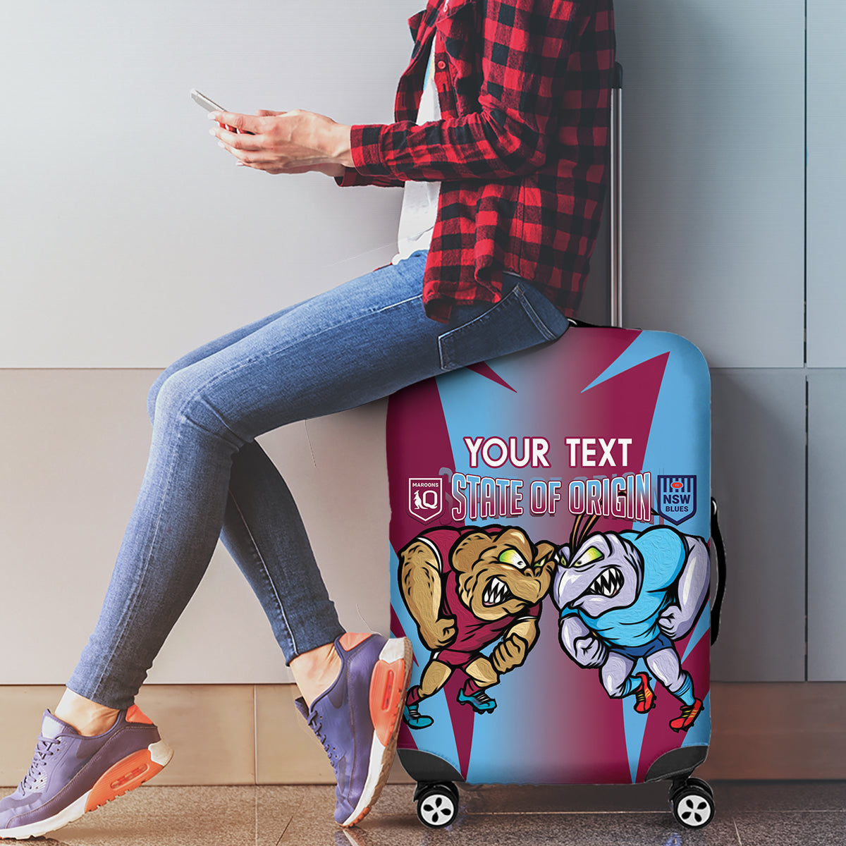 Custom NSW Blues And QLD Maroons Rugby Luggage Cover 2024 Cockroaches Cane toads Together