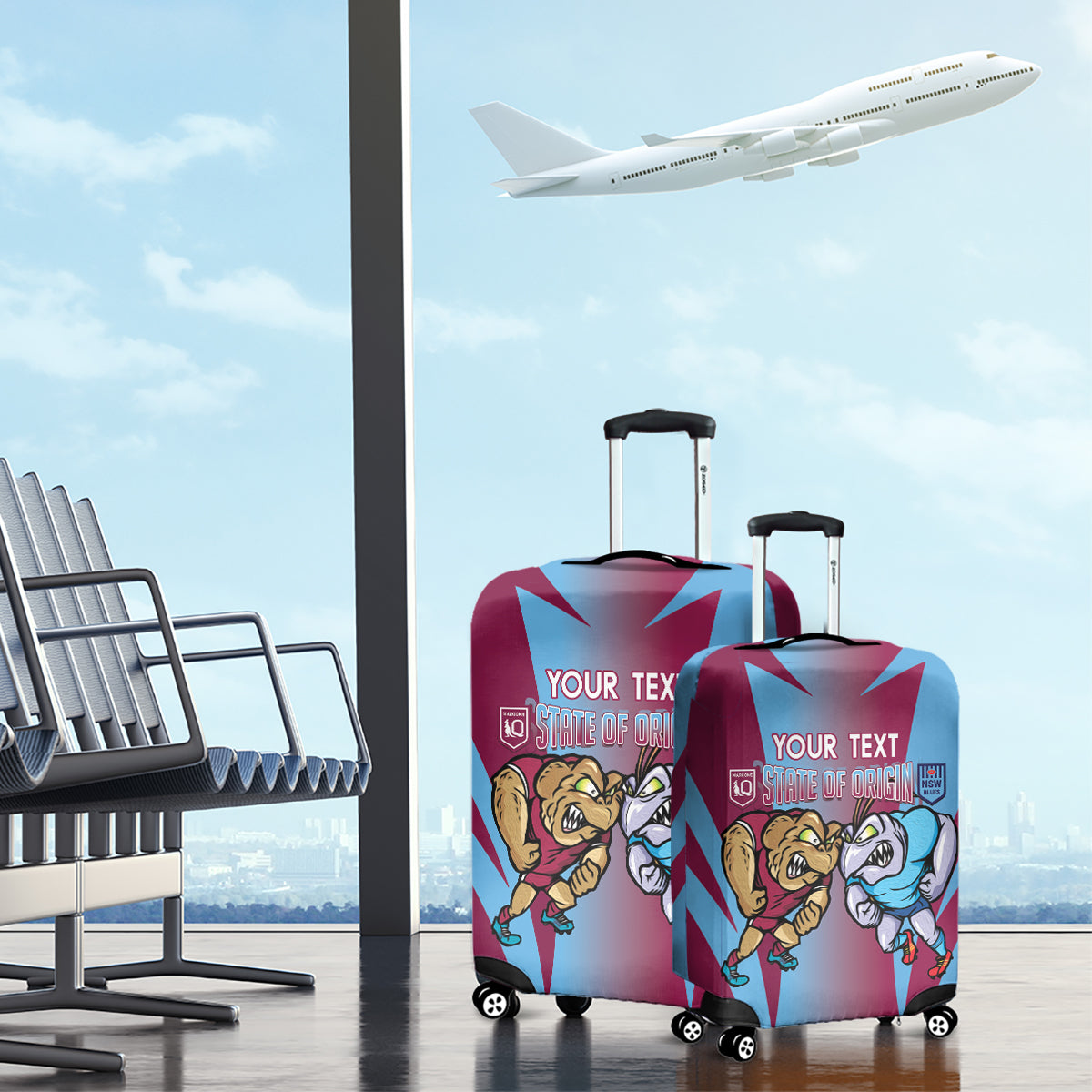 Custom NSW Blues And QLD Maroons Rugby Luggage Cover 2024 Cockroaches Cane toads Together