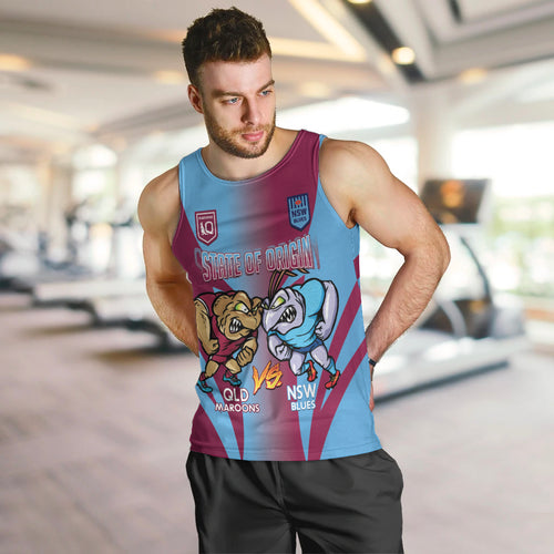 Custom NSW Blues And QLD Maroons Rugby Men Tank Top 2024 Cockroaches Cane toads Together