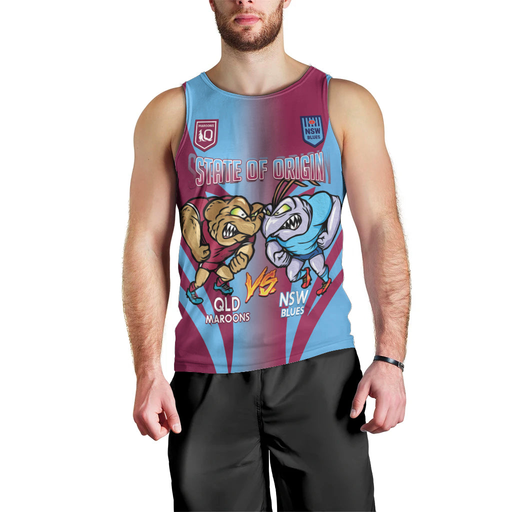 Custom NSW Blues And QLD Maroons Rugby Men Tank Top 2024 Cockroaches Cane toads Together