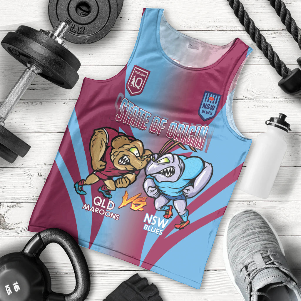 Custom NSW Blues And QLD Maroons Rugby Men Tank Top 2024 Cockroaches Cane toads Together