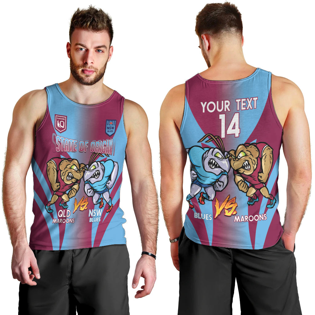 Custom NSW Blues And QLD Maroons Rugby Men Tank Top 2024 Cockroaches Cane toads Together