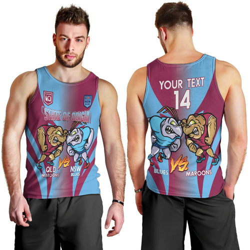 Custom NSW Blues And QLD Maroons Rugby Men Tank Top 2024 Cockroaches Cane toads Together