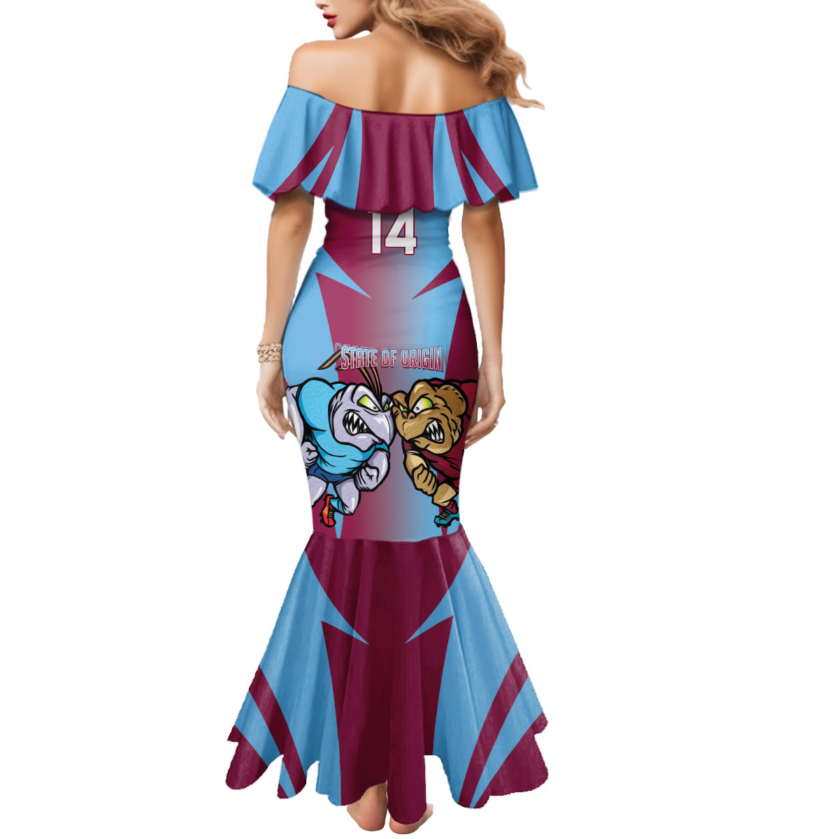 Custom NSW Blues And QLD Maroons Rugby Mermaid Dress 2024 Cockroaches Cane toads Together