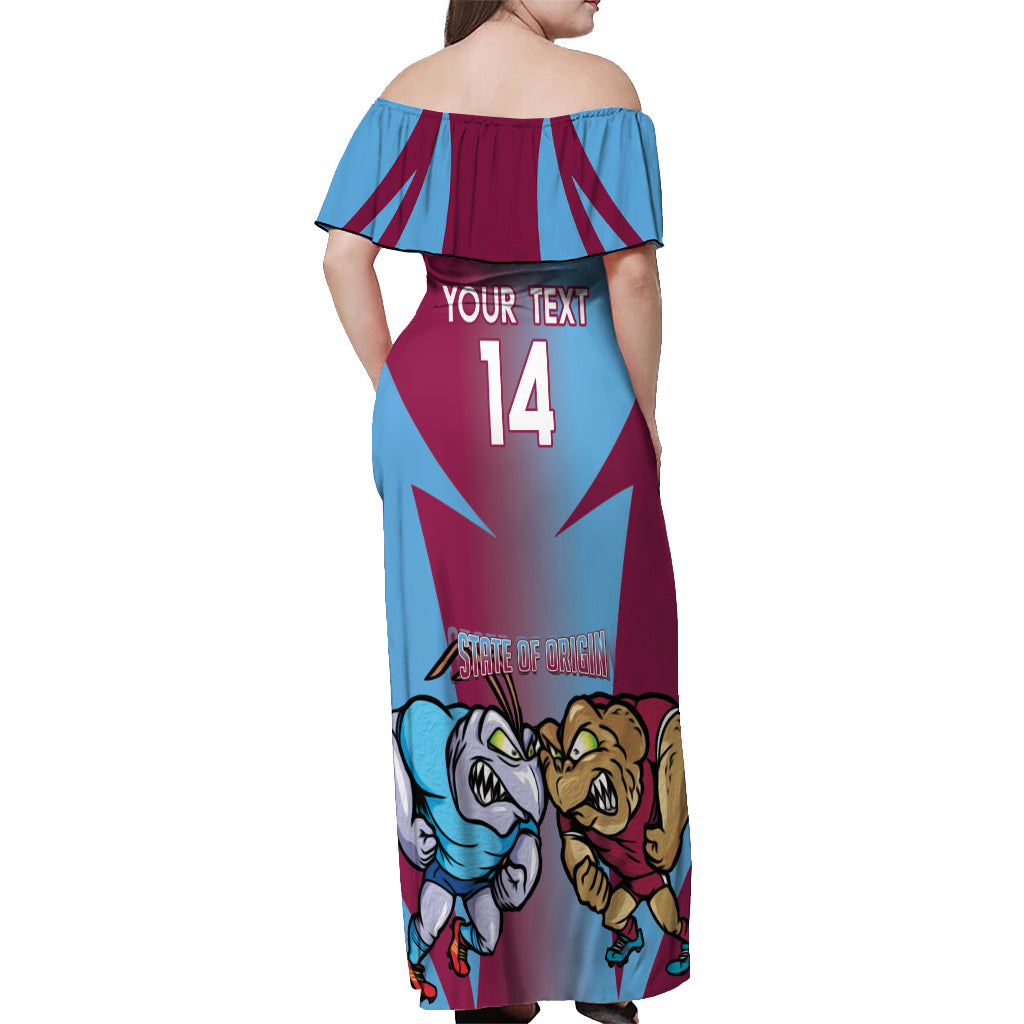 Custom NSW Blues And QLD Maroons Rugby Off Shoulder Maxi Dress 2024 Cockroaches Cane toads Together