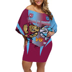 Custom NSW Blues And QLD Maroons Rugby Off Shoulder Short Dress 2024 Cockroaches Cane toads Together