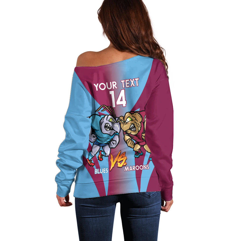 Custom NSW Blues And QLD Maroons Rugby Off Shoulder Sweater 2024 Cockroaches Cane toads Together