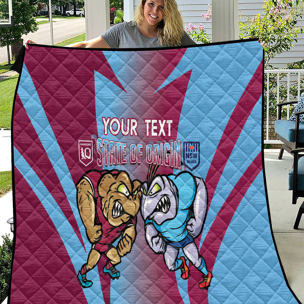 Custom NSW Blues And QLD Maroons Rugby Quilt 2024 Cockroaches Cane toads Together