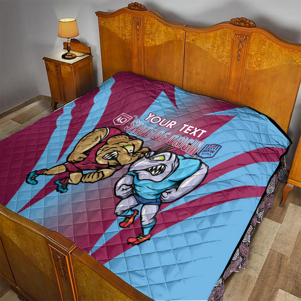 Custom NSW Blues And QLD Maroons Rugby Quilt 2024 Cockroaches Cane toads Together