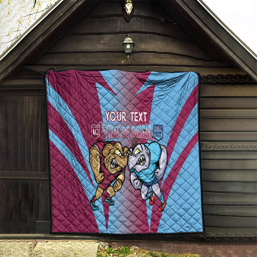 Custom NSW Blues And QLD Maroons Rugby Quilt 2024 Cockroaches Cane toads Together