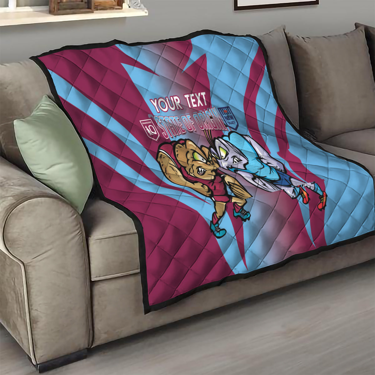 Custom NSW Blues And QLD Maroons Rugby Quilt 2024 Cockroaches Cane toads Together