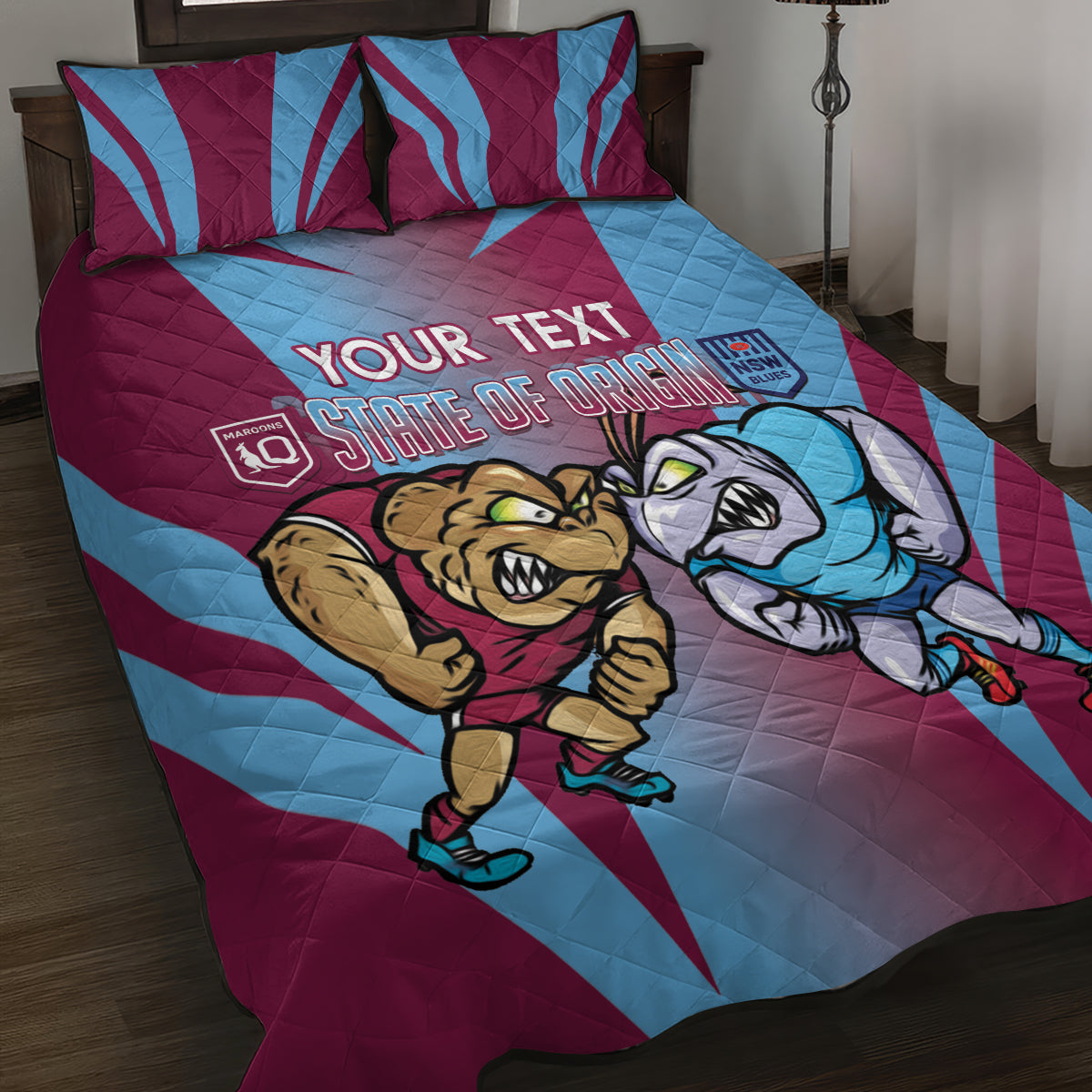 Custom NSW Blues And QLD Maroons Rugby Quilt Bed Set 2024 Cockroaches Cane toads Together
